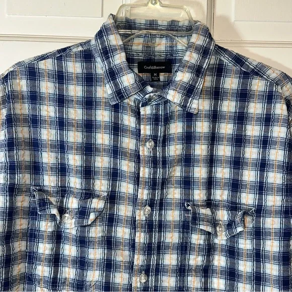 Short Sleeve Blue Checked Cotton Button Down - Picture 5 of 10